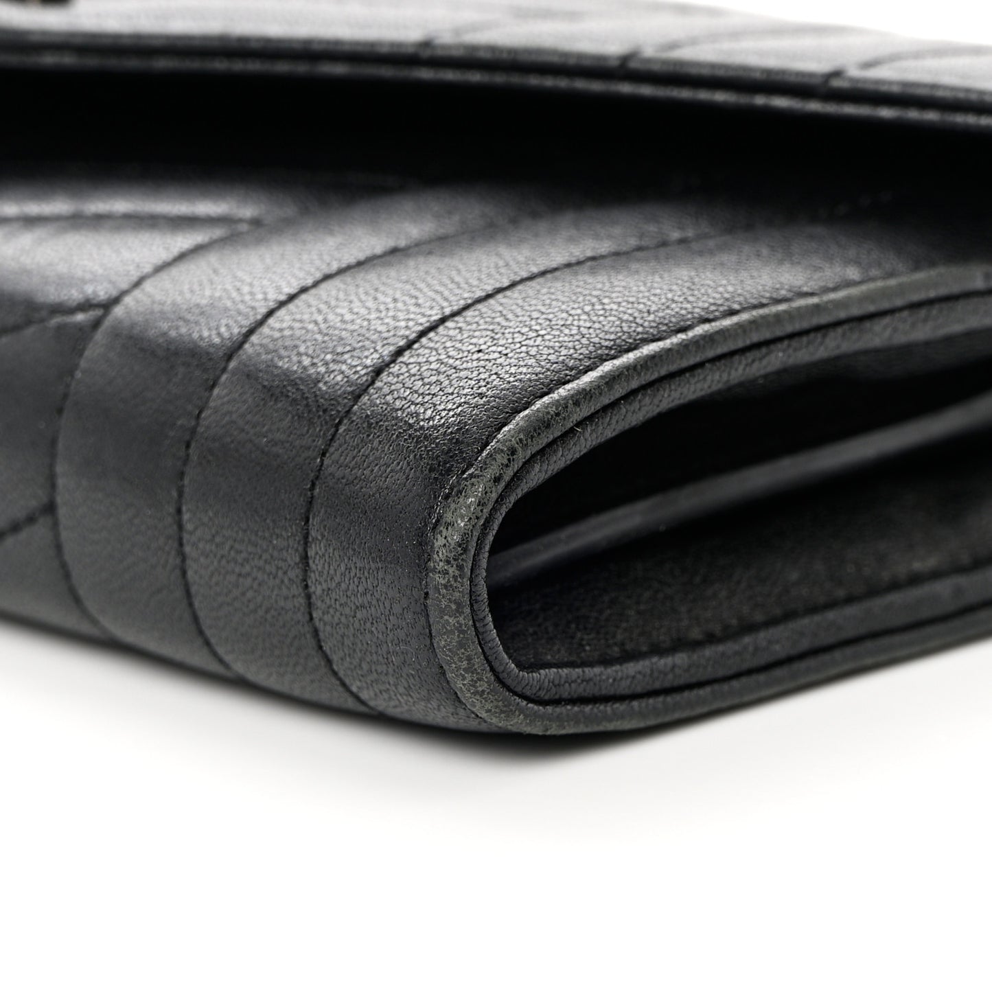 Lambskin Mixed Matelasse Quilted Large Monogram Envelope Wallet Black