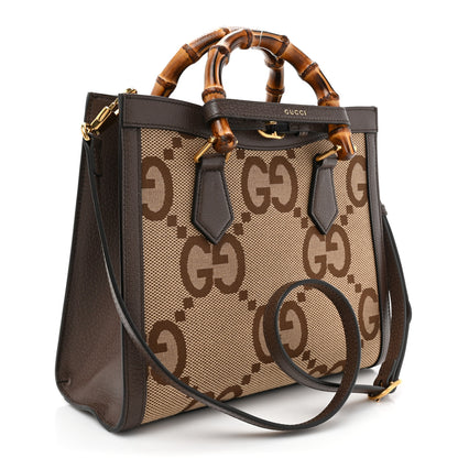Gucci Monogram Jumbo GG Textured Dollar Calfskin Small Diana Tote Bag Camel Ebony New Acero 3 of 12