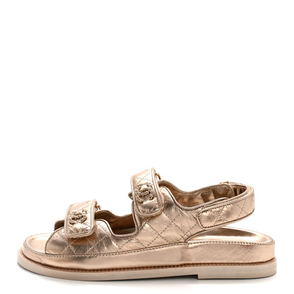 Chanel Iridescent Lambskin Quilted Velcro Dad Sandals 36.5 Light Bronze 1 of 10