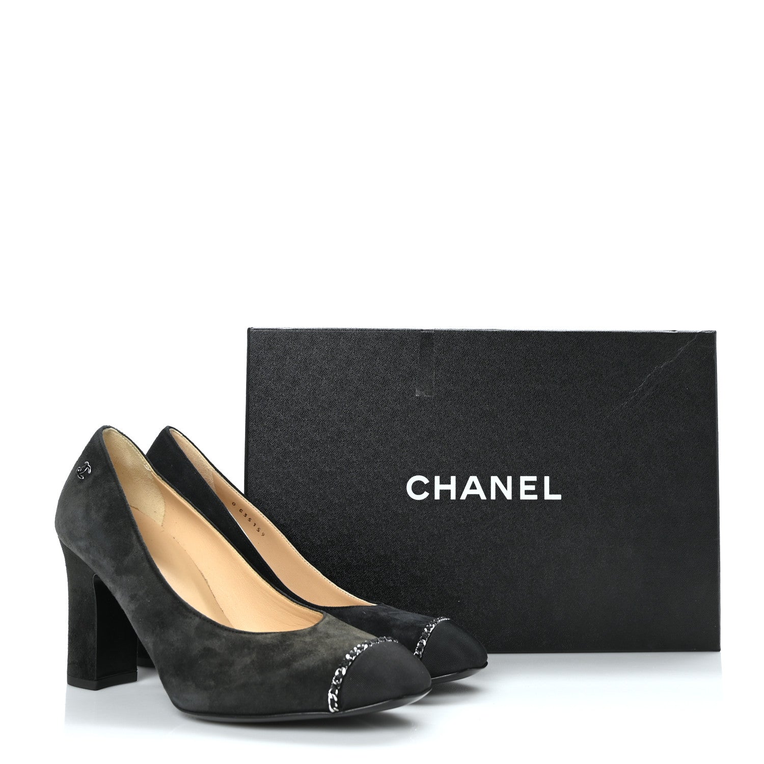 Chanel Suede Grosgrain Cap Toe Chain Pumps 38 Black 9 of 9