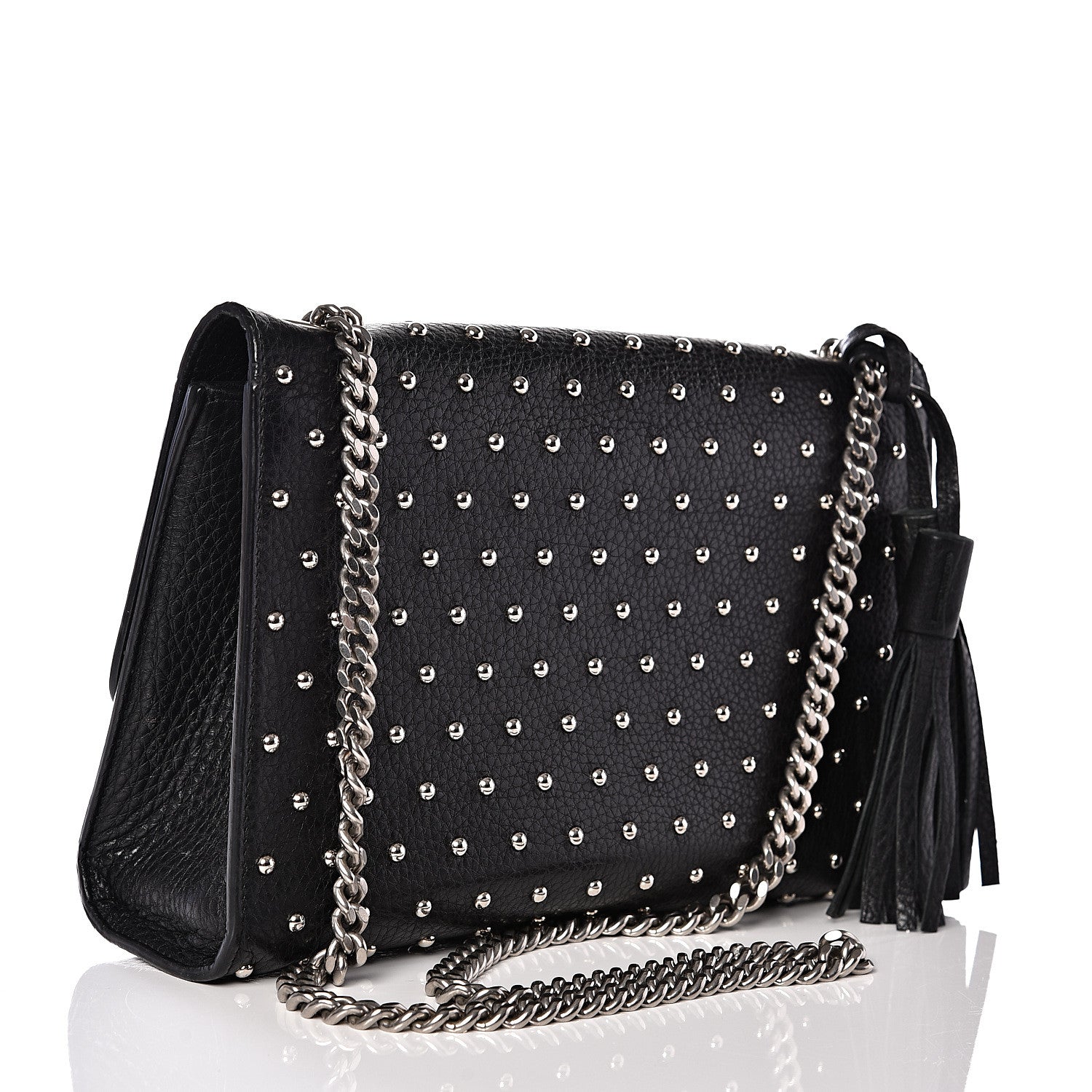 Gucci Calfskin Studded Medium Miss Bamboo Shoulder Bag Black 2 of 11