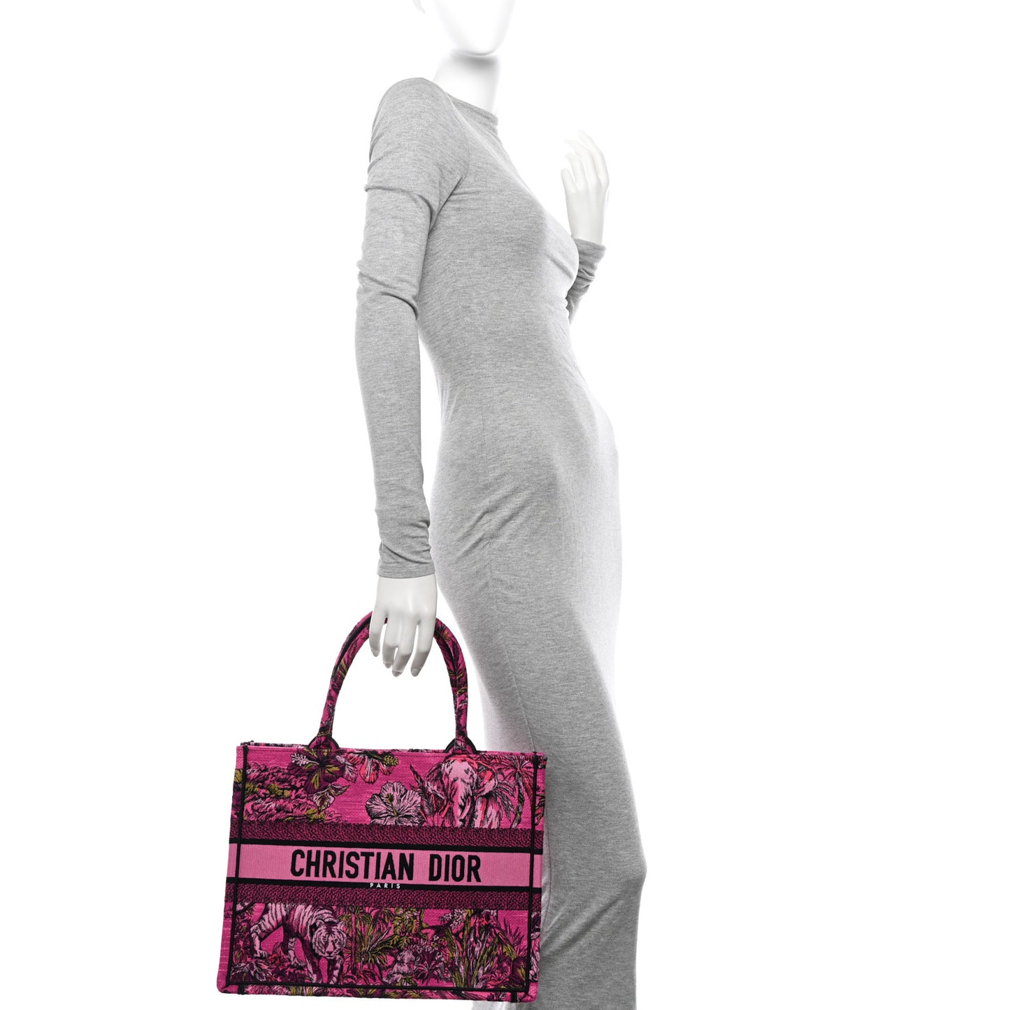 Canvas Embroidered Medium Toile de Jouy Voyage Book Tote Fuchsia Multicolor