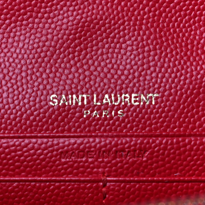 Saint Laurent Grain De Poudre Matelasse Chevron Monogram Chain Wallet New Red 6 of 21