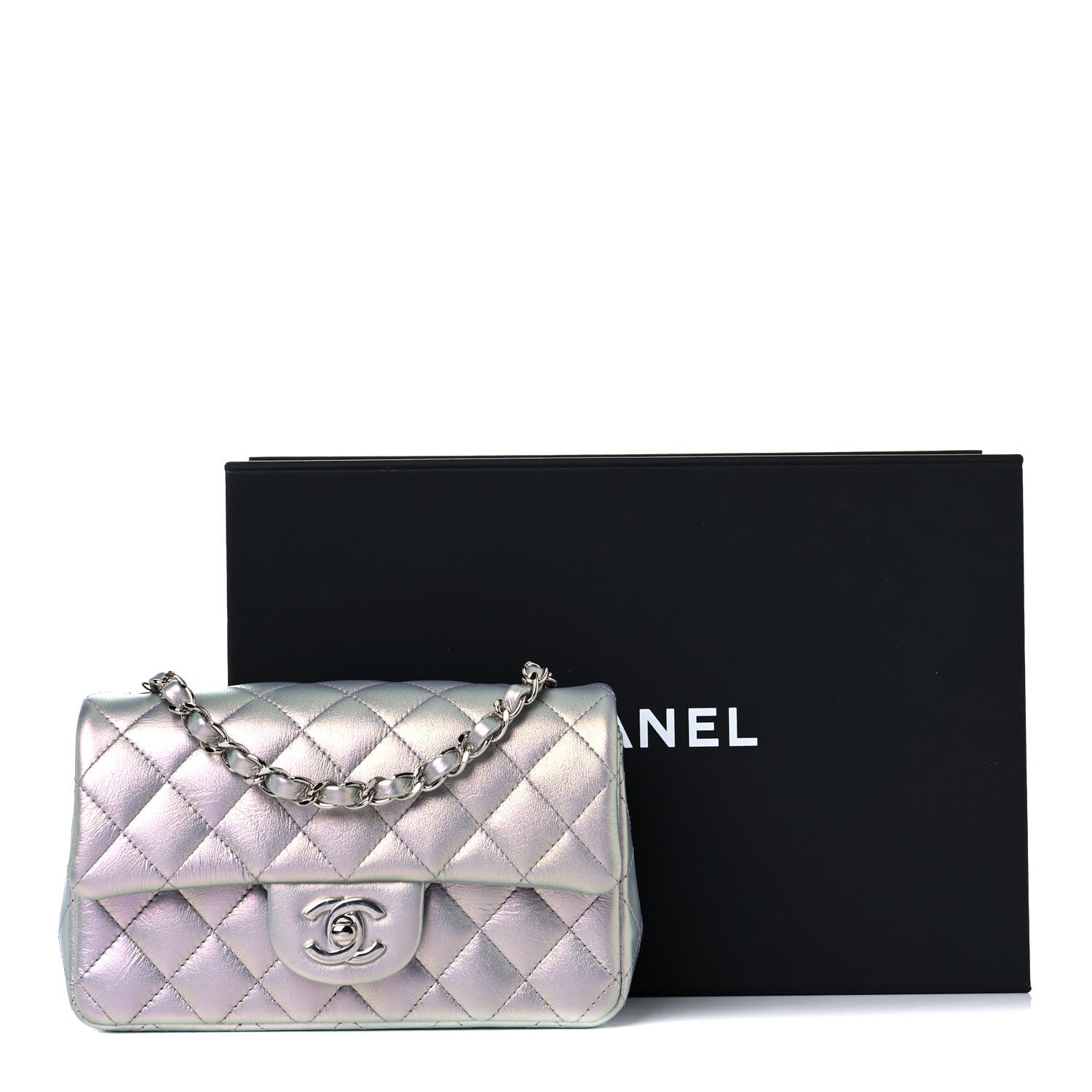 Chanel Iridescent Calfskin Quilted Mini Rectangular Flap Light Purple 12 of 12