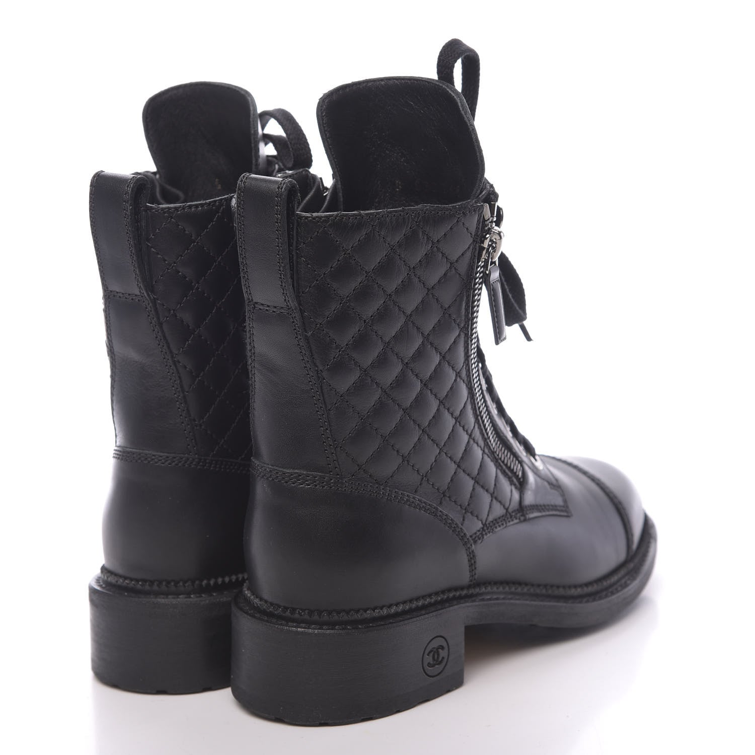 Chanel Calfskin Quilted Lace Up Combat Boots 36.5 Black 4 of 8