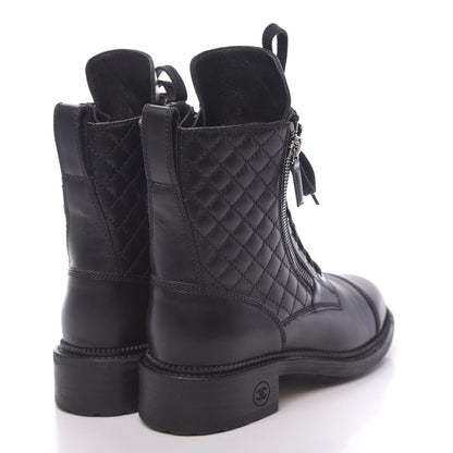Chanel Calfskin Quilted Lace Up Combat Boots 36.5 Black 4 of 8