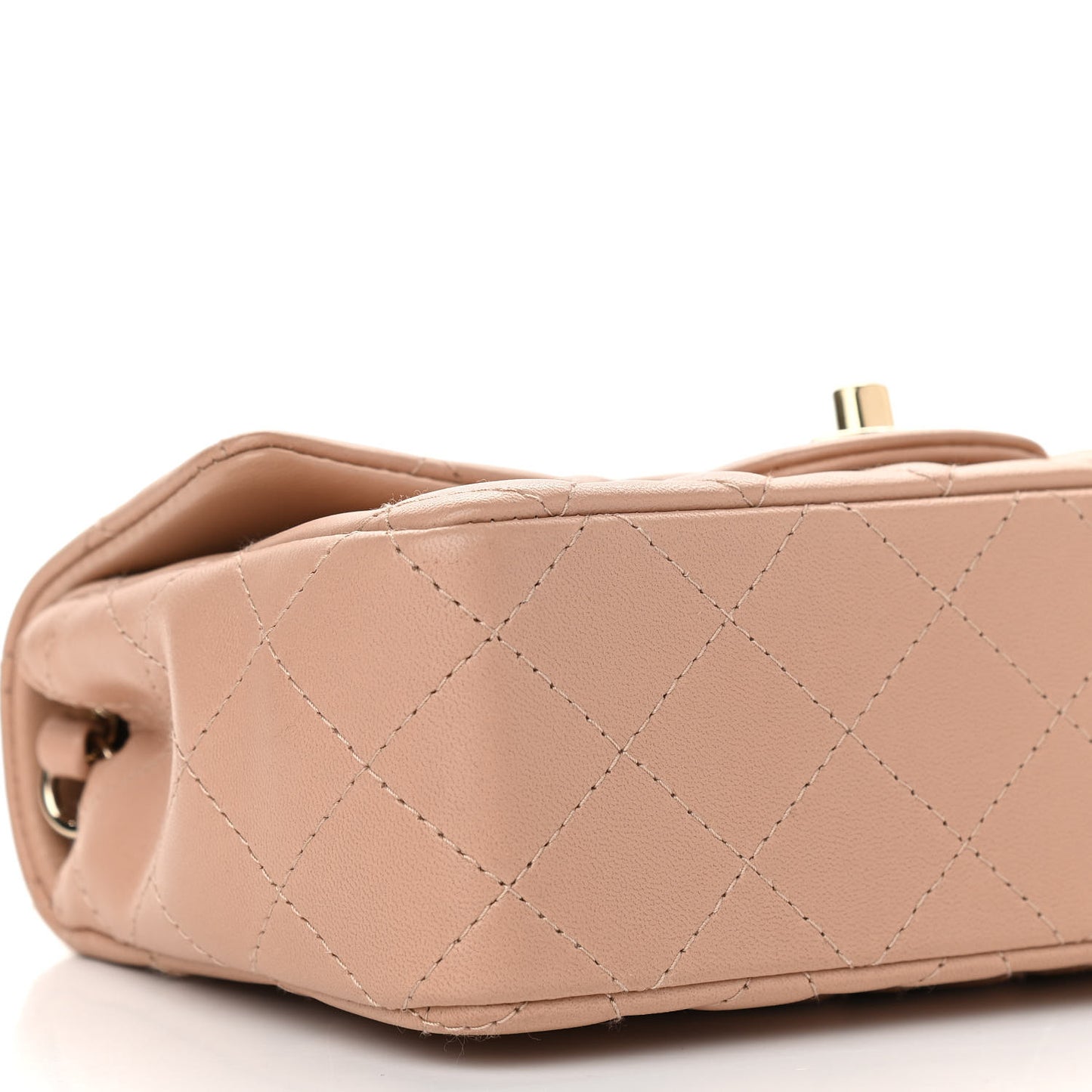 Lambskin Quilted Mini Rectangular Flap Dark Beige