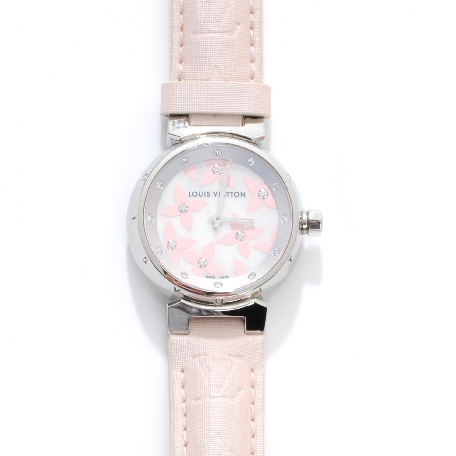Louis Vuitton Stainless Steel Douceur Diamond Mother of Pearl 28mm Tambour Lovely Quartz Watch Pink 1 of 8