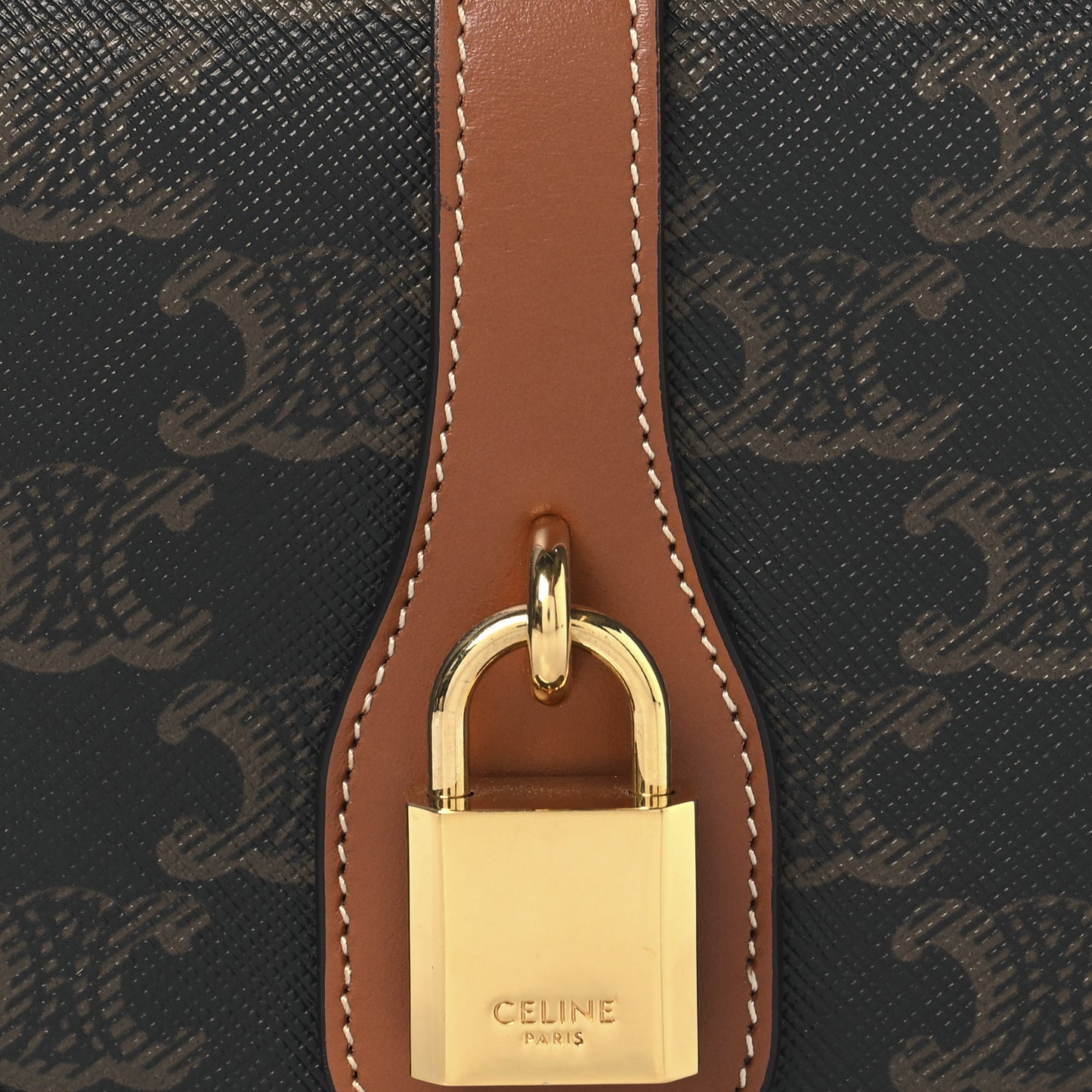 Triomphe Canvas Calfskin Tabou Clutch on Strap Tan