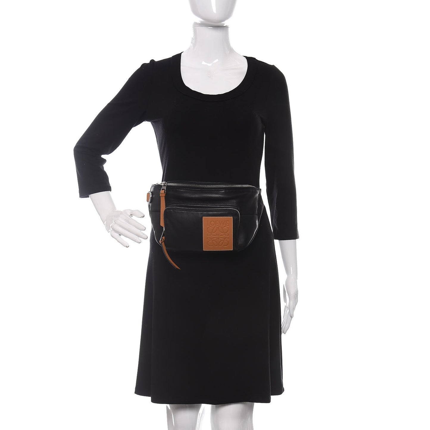 Calfskin Logo Patch Belt Bag Black