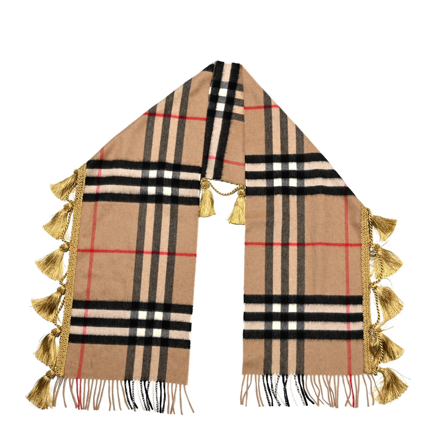 Cashmere Giant Check Tassel Scarf Camel Gold