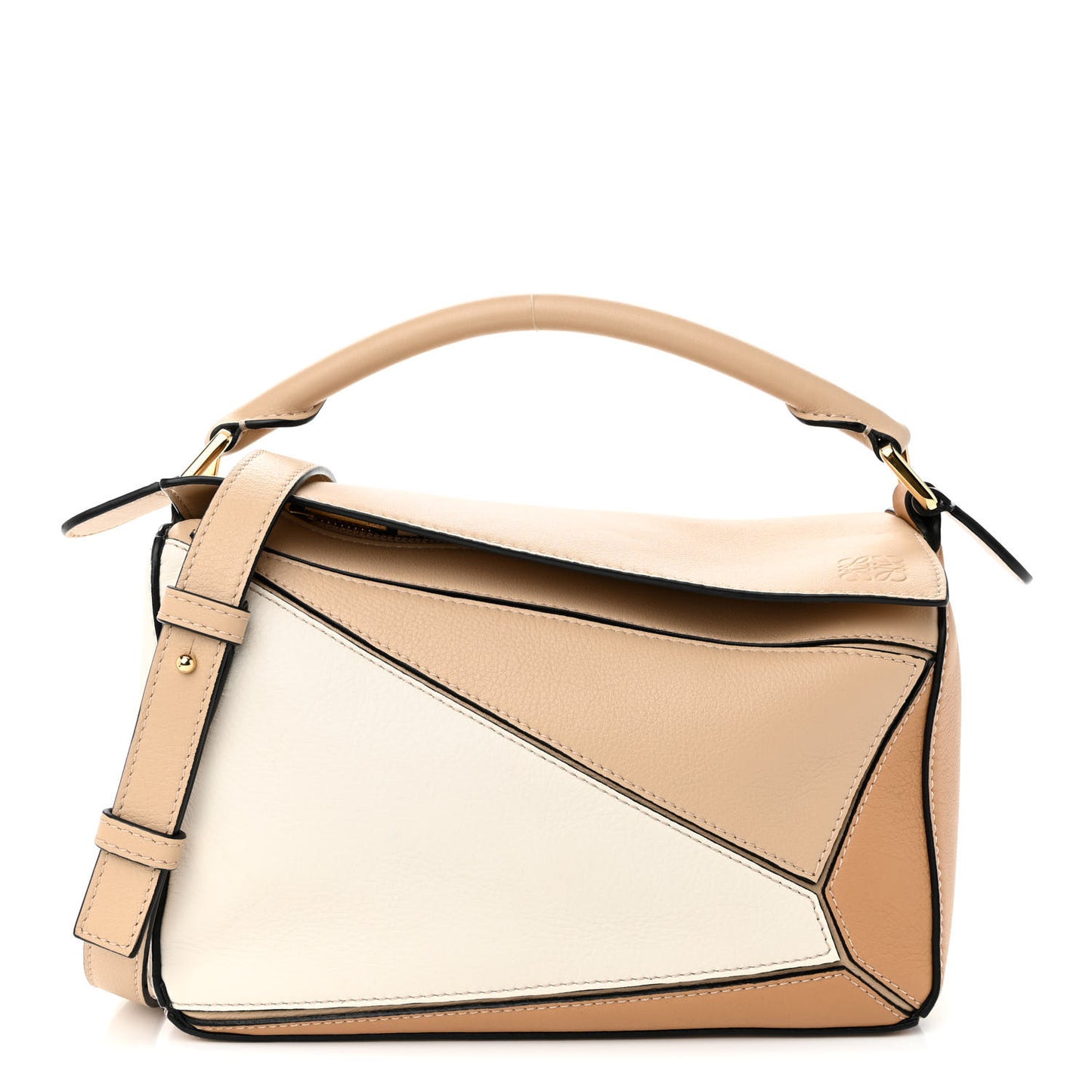 Calfskin Small Puzzle Bag Dusty Beige Soft White
