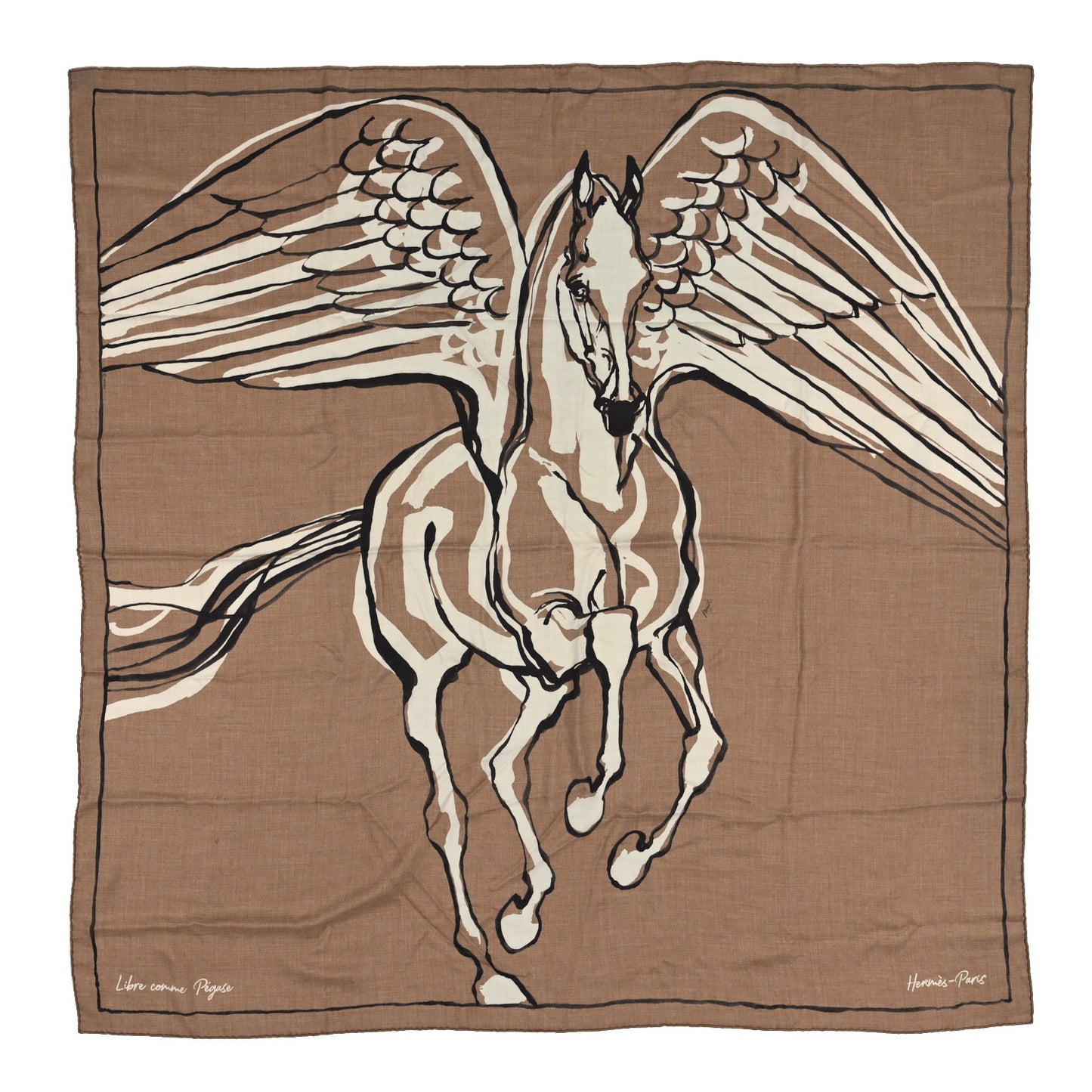 Cashmere Silk Libre Comme Pegase Shawl 140 Caramel Creme Black