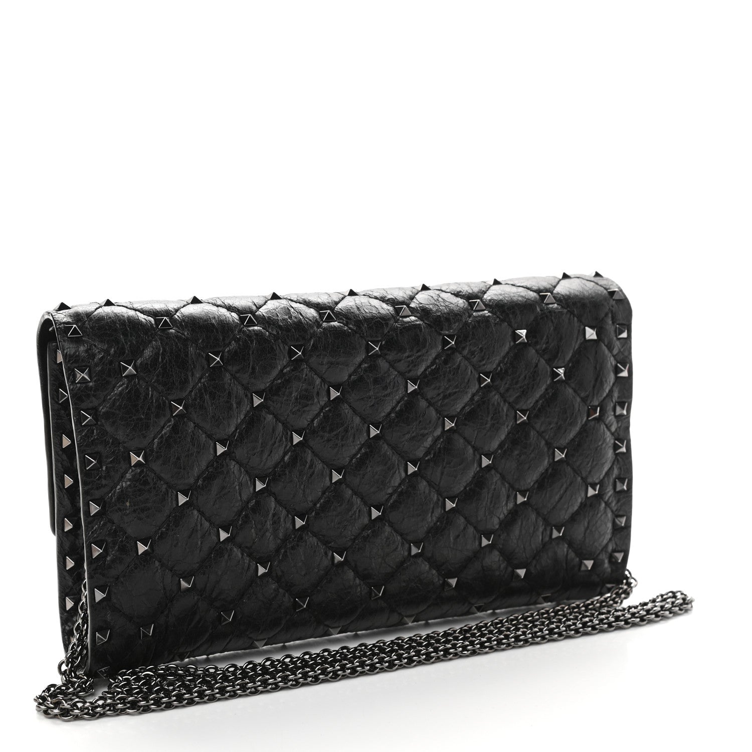 Valentino Garavani Craquele Nappa Rockstud Spike Wallet on Chain Black 3 of 8