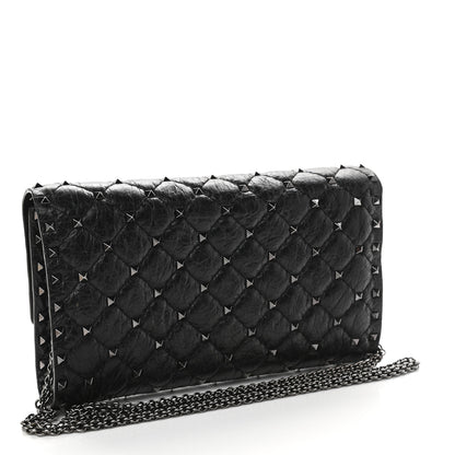 Valentino Garavani Craquele Nappa Rockstud Spike Wallet on Chain Black 3 of 8