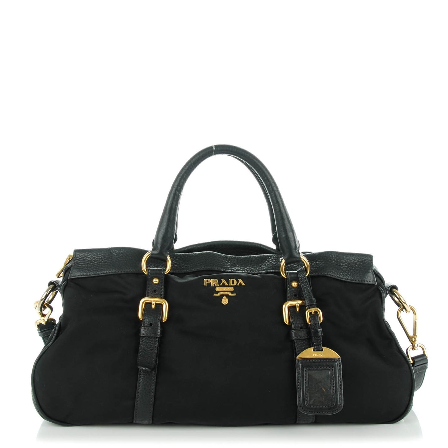 Nylon Vitello Daino Shopping Satchel Black