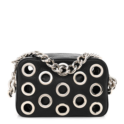 Prada Vitello Daino Grommet Chain Satchel Bag Black 4 of 17