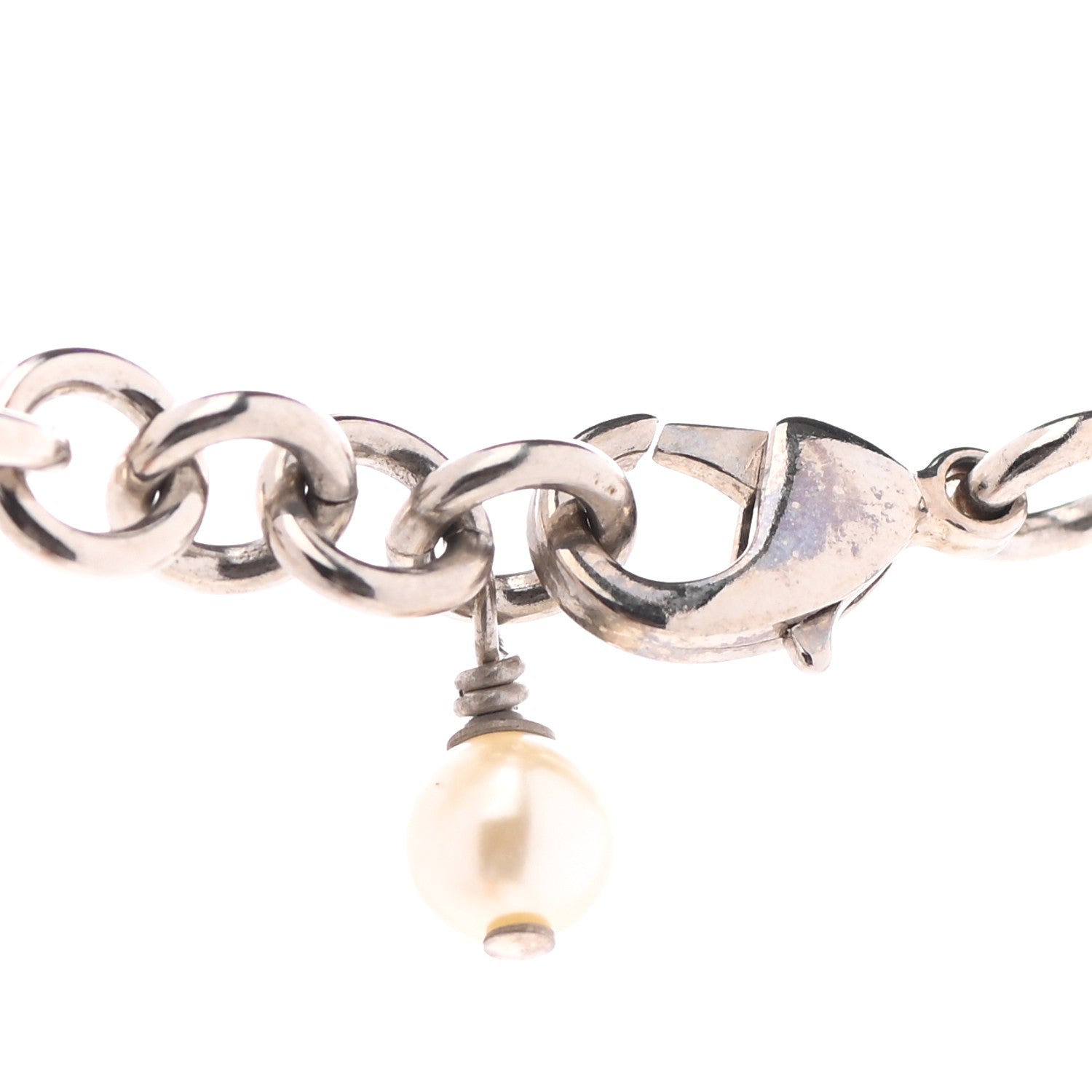 Chanel Crystal Pearl CC Long Necklace Silver 6 of 6