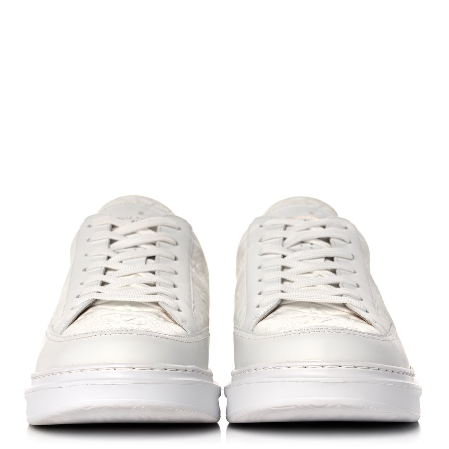 Louis Vuitton Grained Calfskin Embossed Monogram Mens Beverly Hills Sneakers 7 White 2 of 10