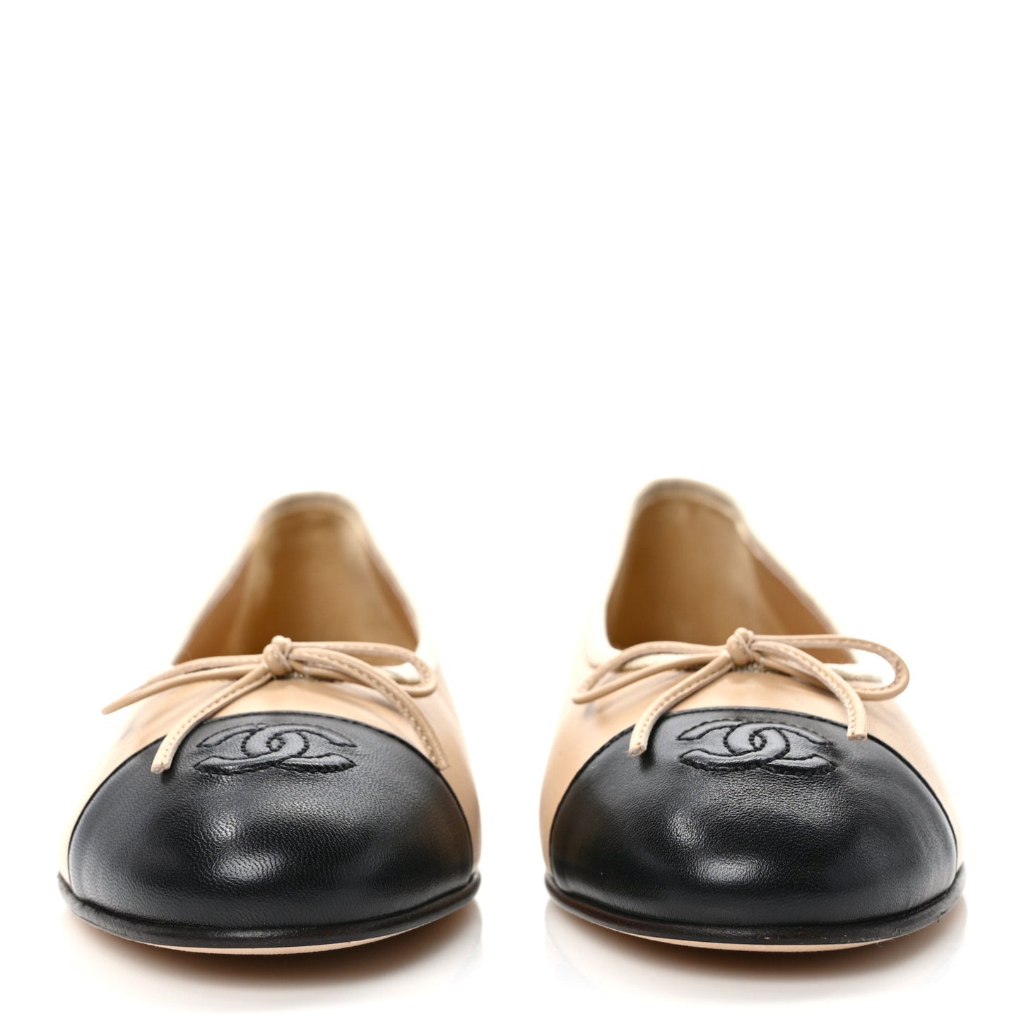 Lambskin Cap Toe CC Ballerina Flats 38 Beige Black