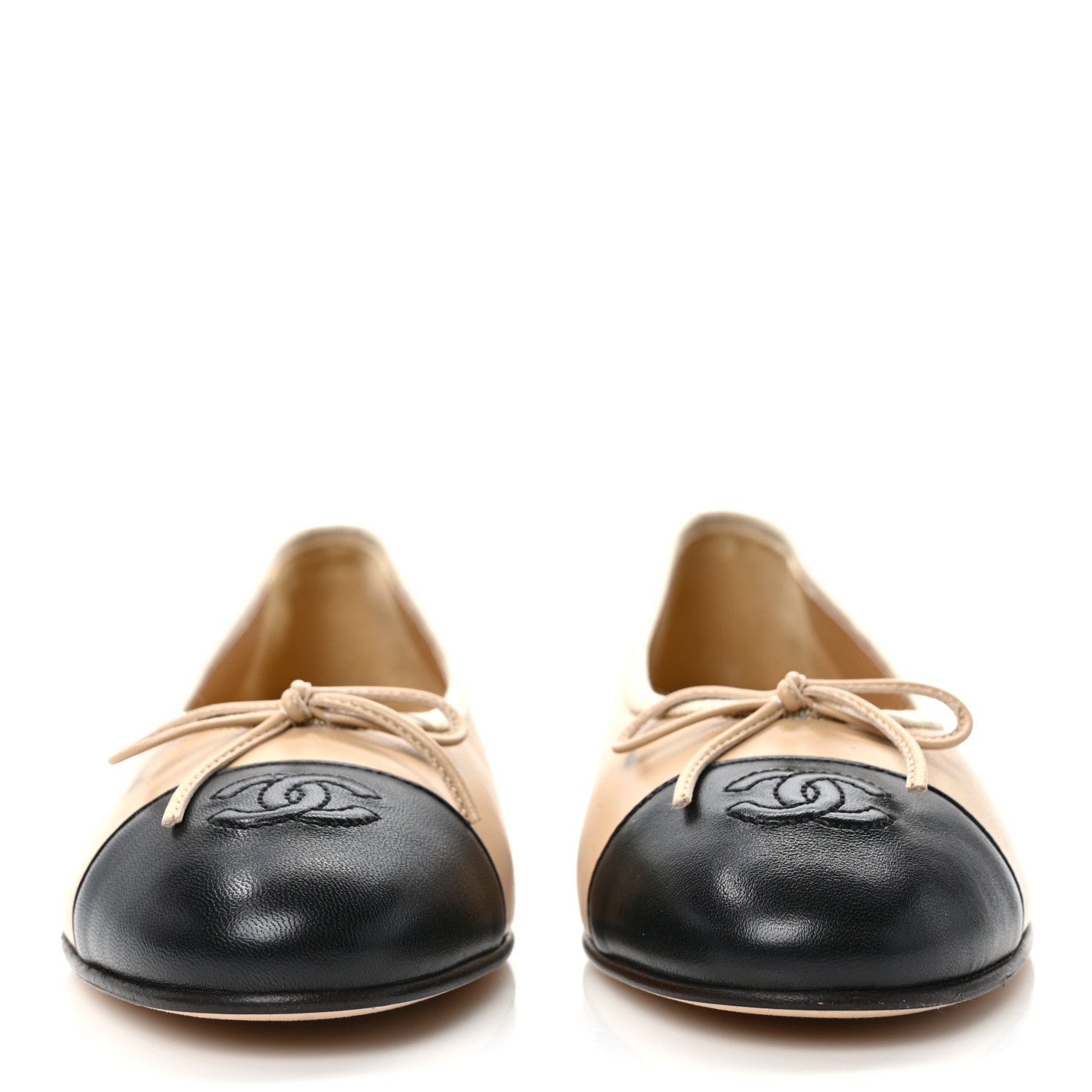 Chanel Lambskin Cap Toe CC Ballerina Flats 38 Beige Black 2 of 8
