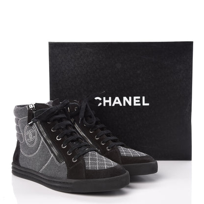 Chanel Toile Suede Calfskin CC High Top Sneakers 39 Dark Grey 9 of 9