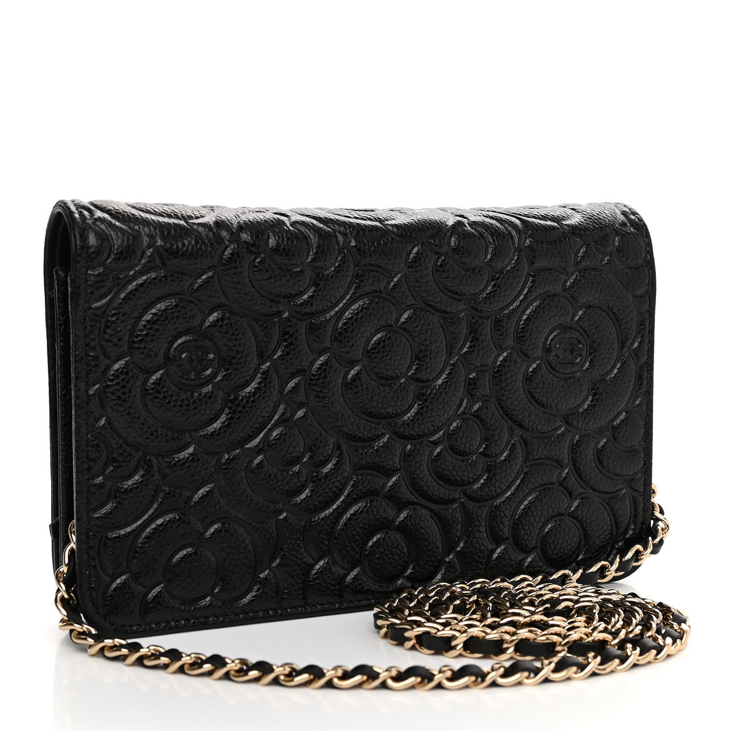Chanel Caviar Camellia Embossed Wallet On Chain WOC Black 2 of 11