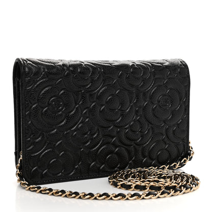 Chanel Caviar Camellia Embossed Wallet On Chain WOC Black 2 of 11