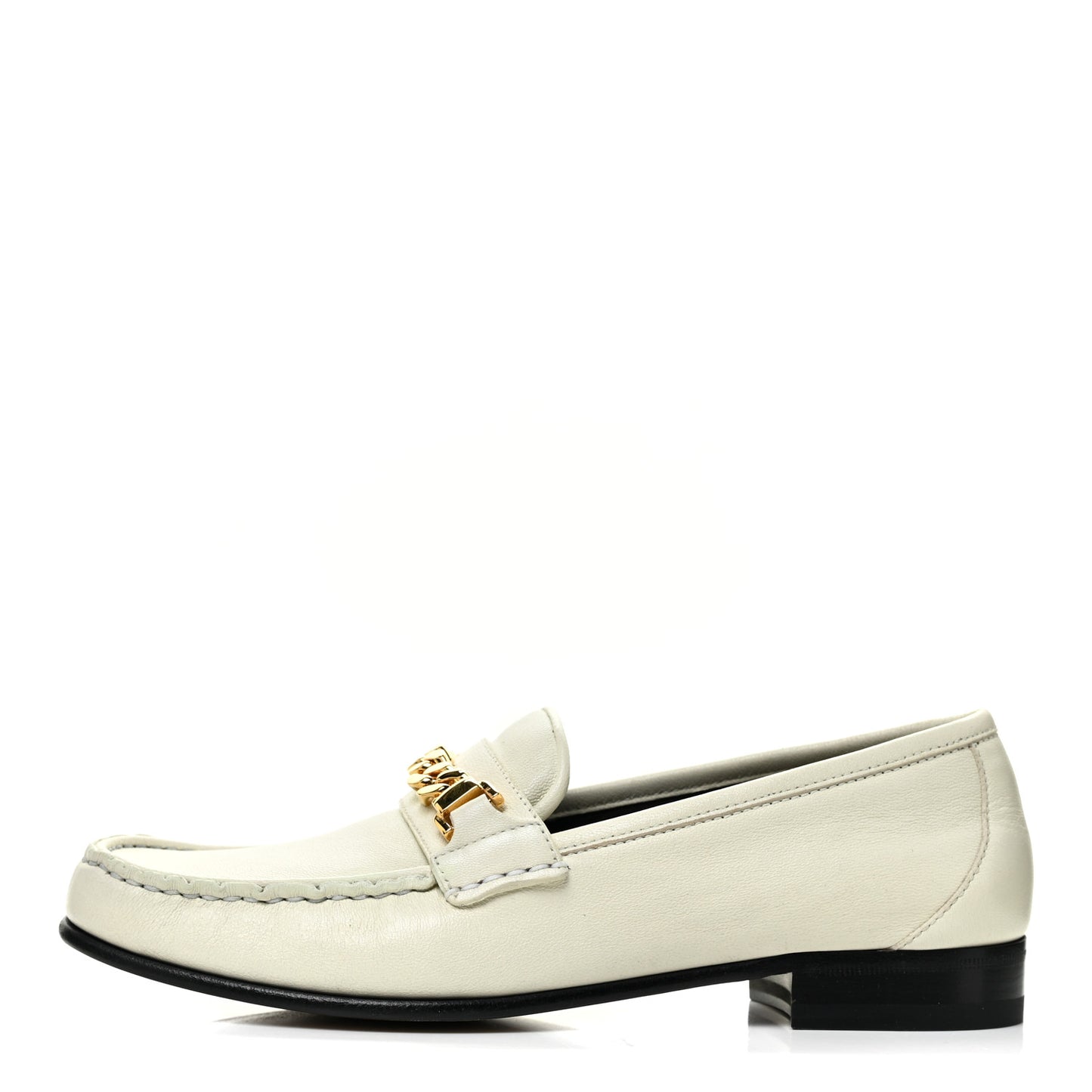 Calfskin Womens Chain Loafers 38.5 White