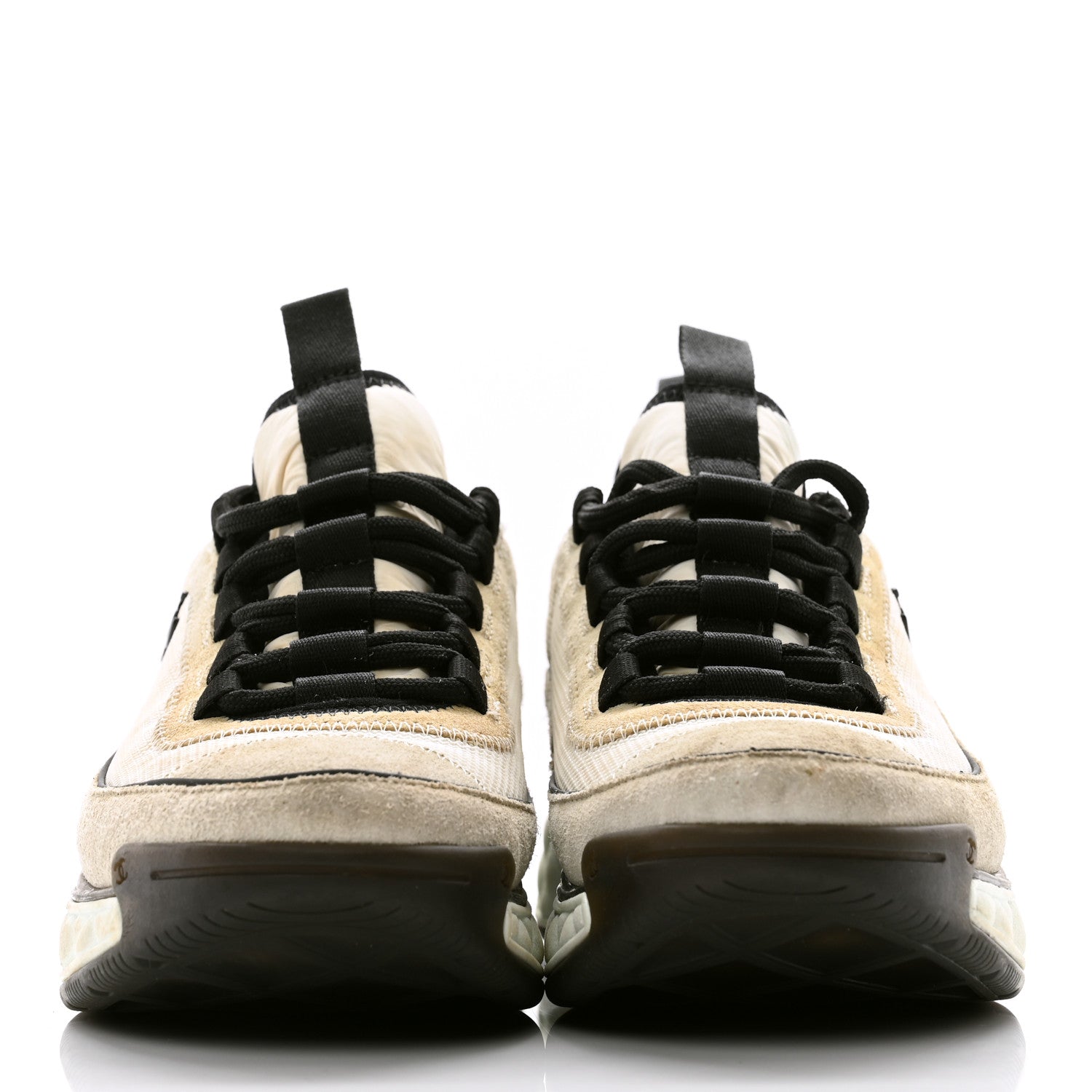Chanel Fabric Suede Calfskin CC Sneakers 37 Ivory Black 1500043
