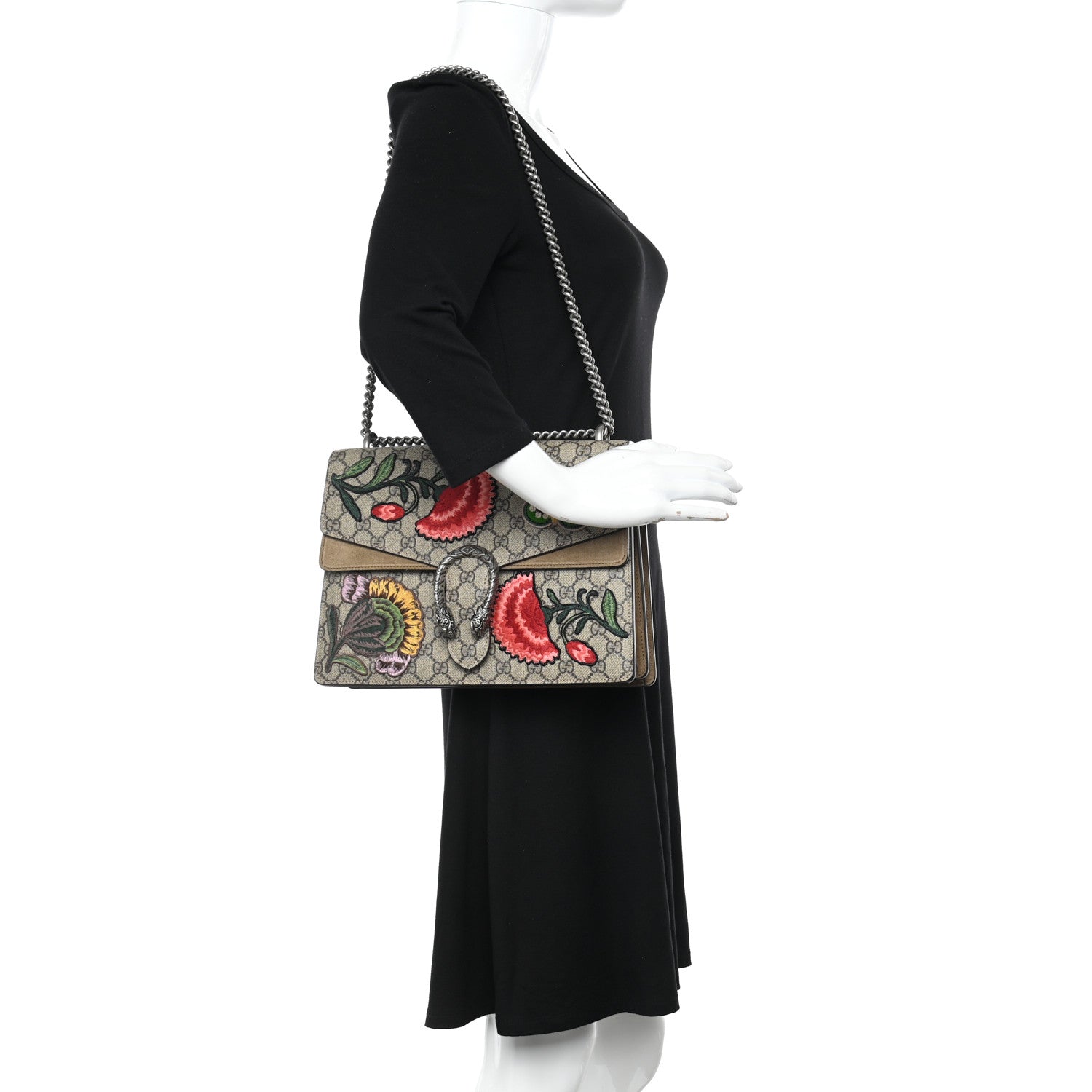 Gucci GG Supreme Monogram Embroidered Carnation Medium Dionysus Shoulder Bag Beige 2 of 11