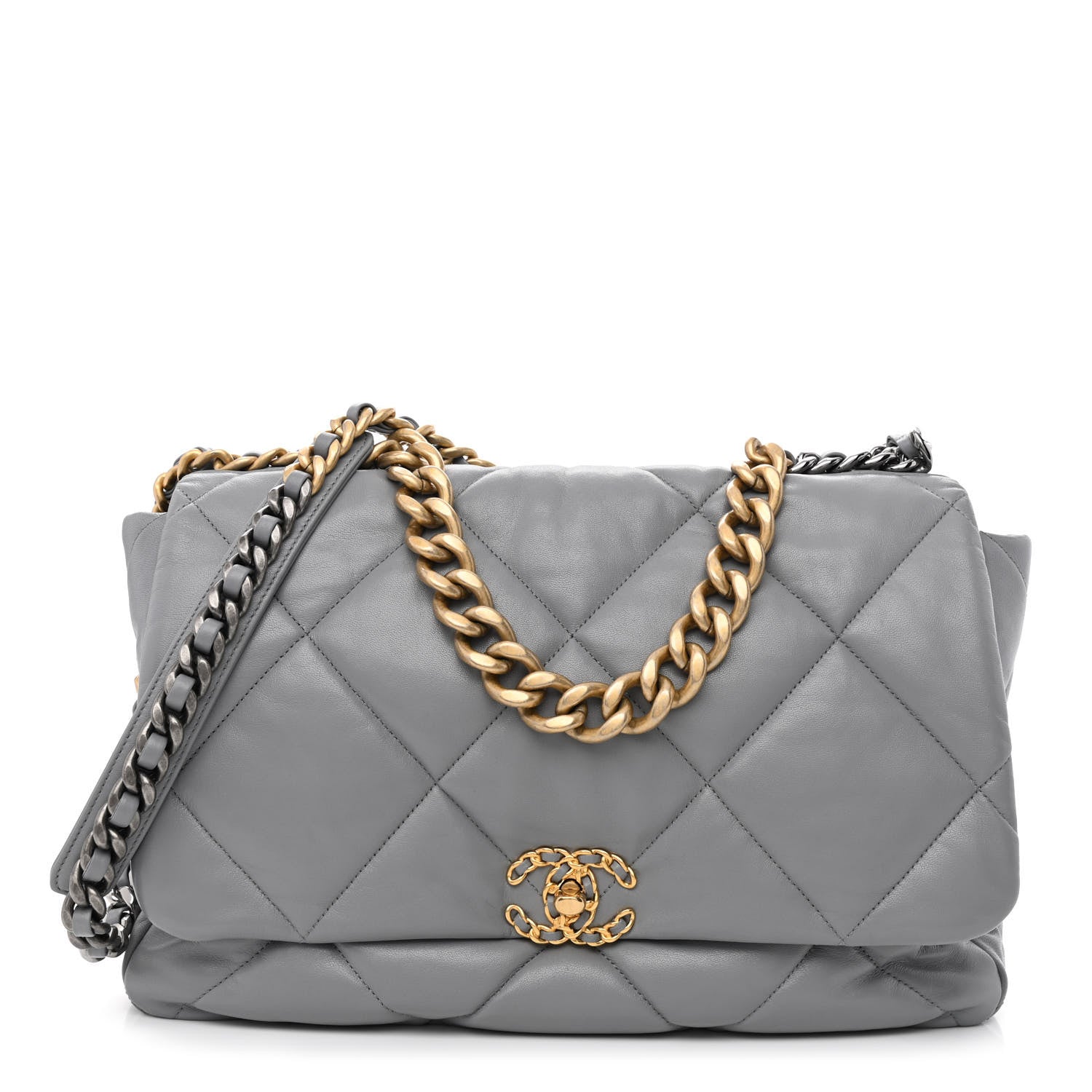 Chanel Goatskin Quilted Maxi Chanel 19 Flap Grey 1 of 10