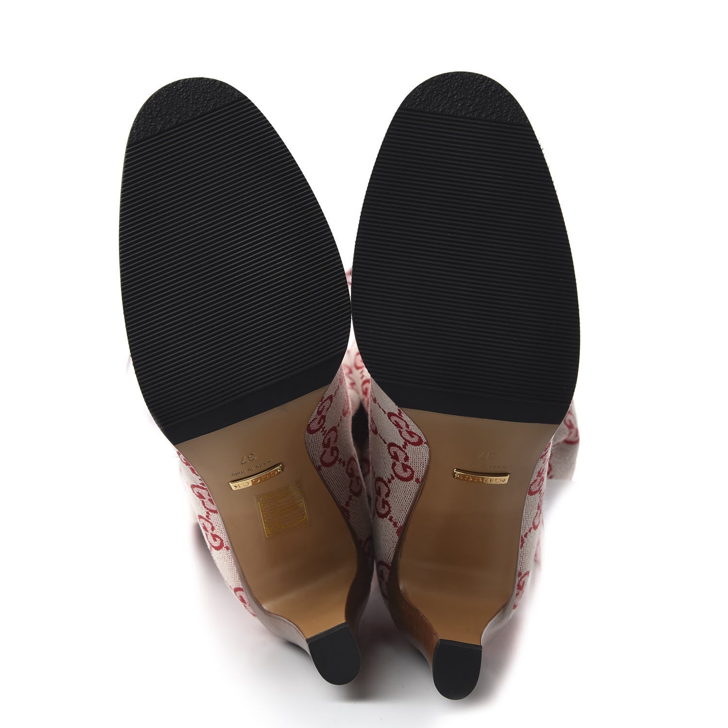 Gucci Monogram Over The Knee Boots 37 Gardenia Hibiscus Red 5 of 7