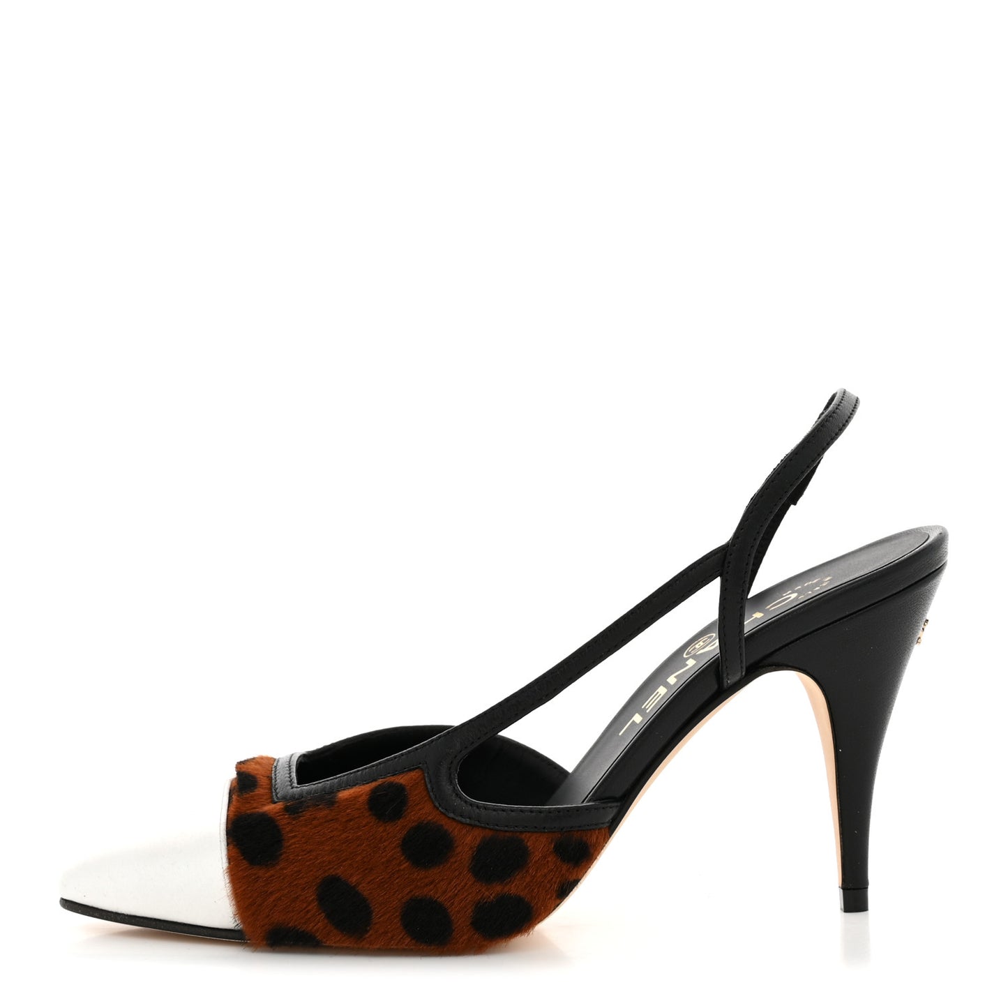 Lambskin Mixed Fibers Slingback Pumps  36 Brown Black White