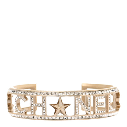 Chanel Crystal Baguette Logo Cuff Bracelet Gold 1 of 5