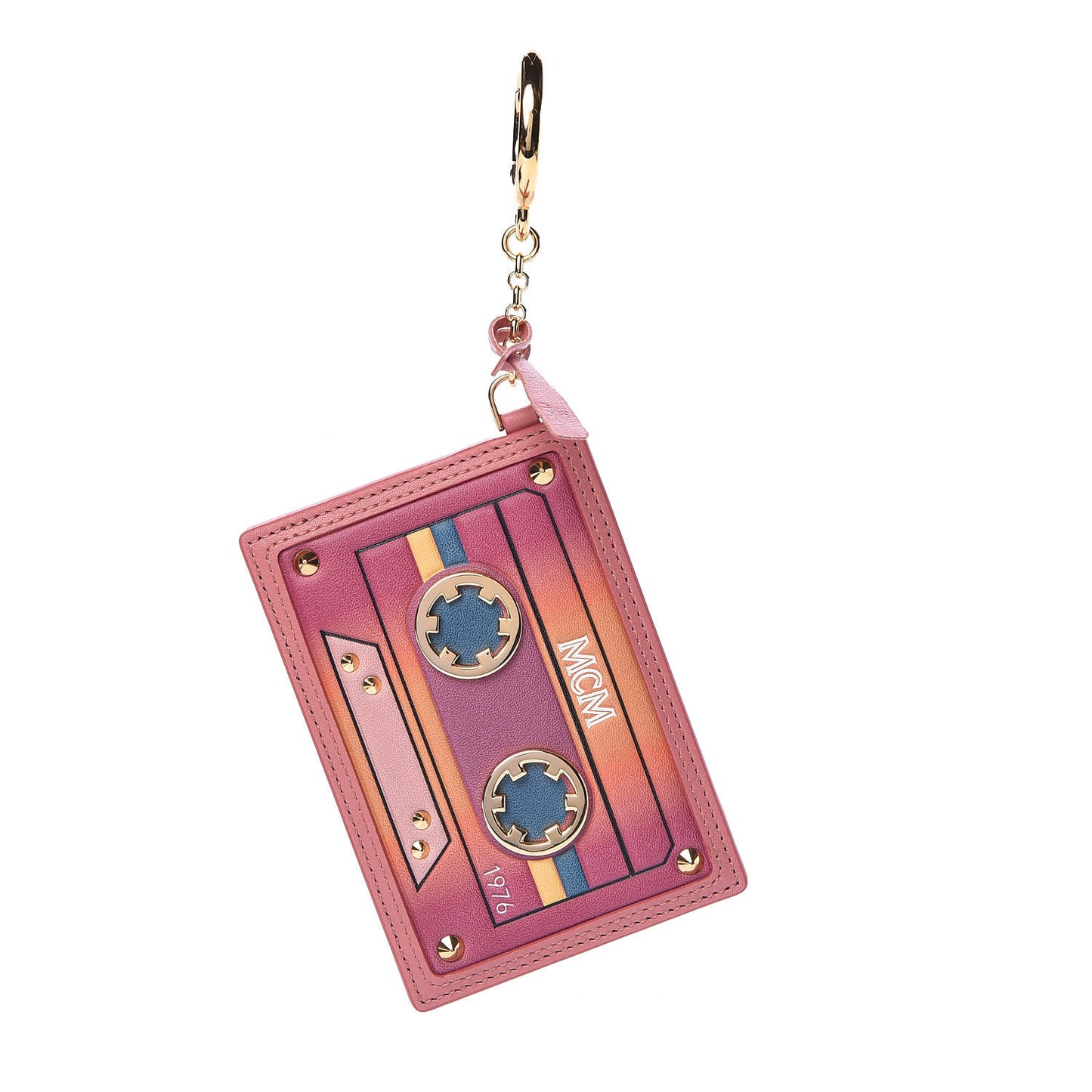 Calfskin Cassette Key Ring Card Holder Pink