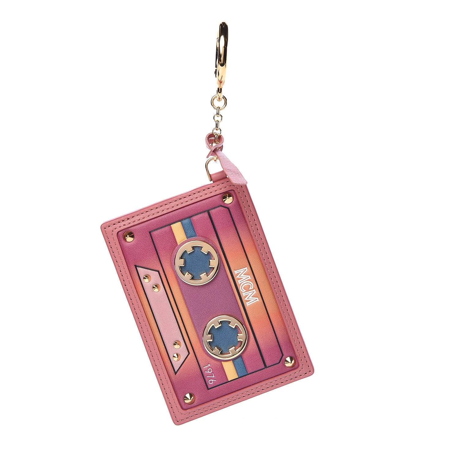 MCM Calfskin Cassette Key Ring Card Holder Pink 1 of 4