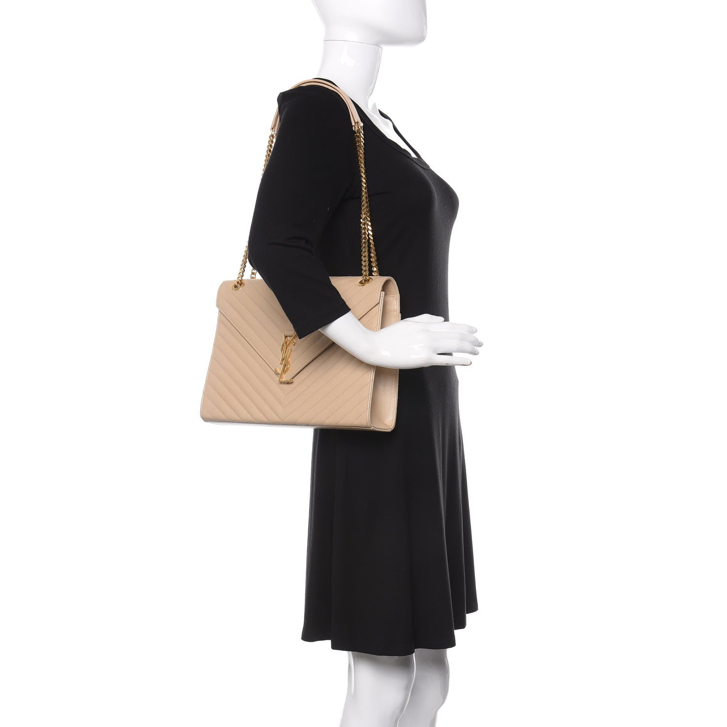 Saint Laurent Grain De Poudre Matelasse Chevron Large Monogram Satchel Nude Powder 2 of 10
