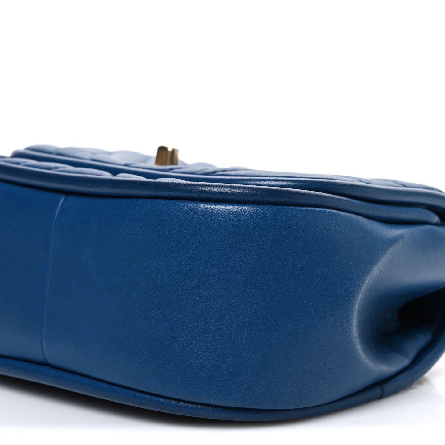 Lambskin Reverse Chevron Quilted Mini Round Top Handle Flap Blue