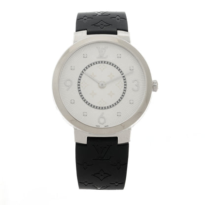 Louis Vuitton Stainless Steel Rubber Diamond 39mm Tambour Slim Quartz Watch 1 of 4