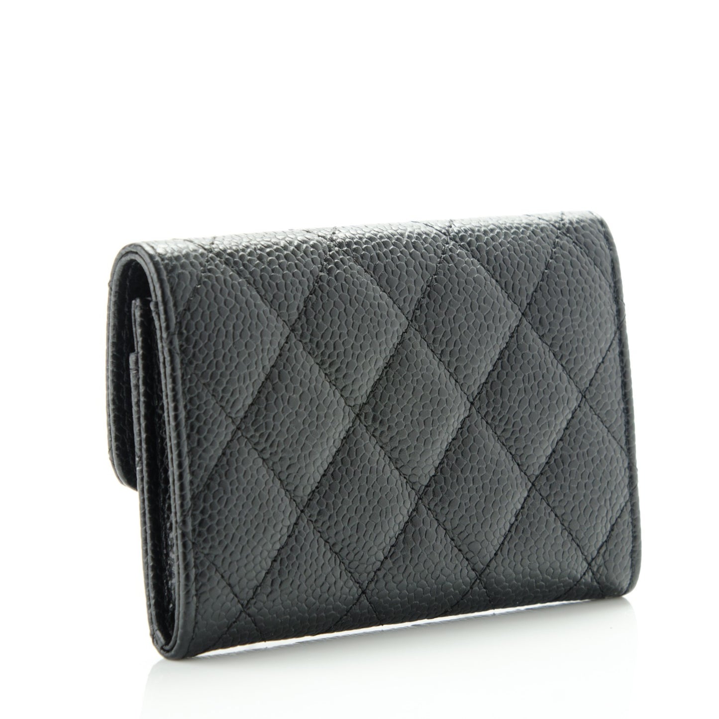 Caviar Quilted Flap Card Holder Black