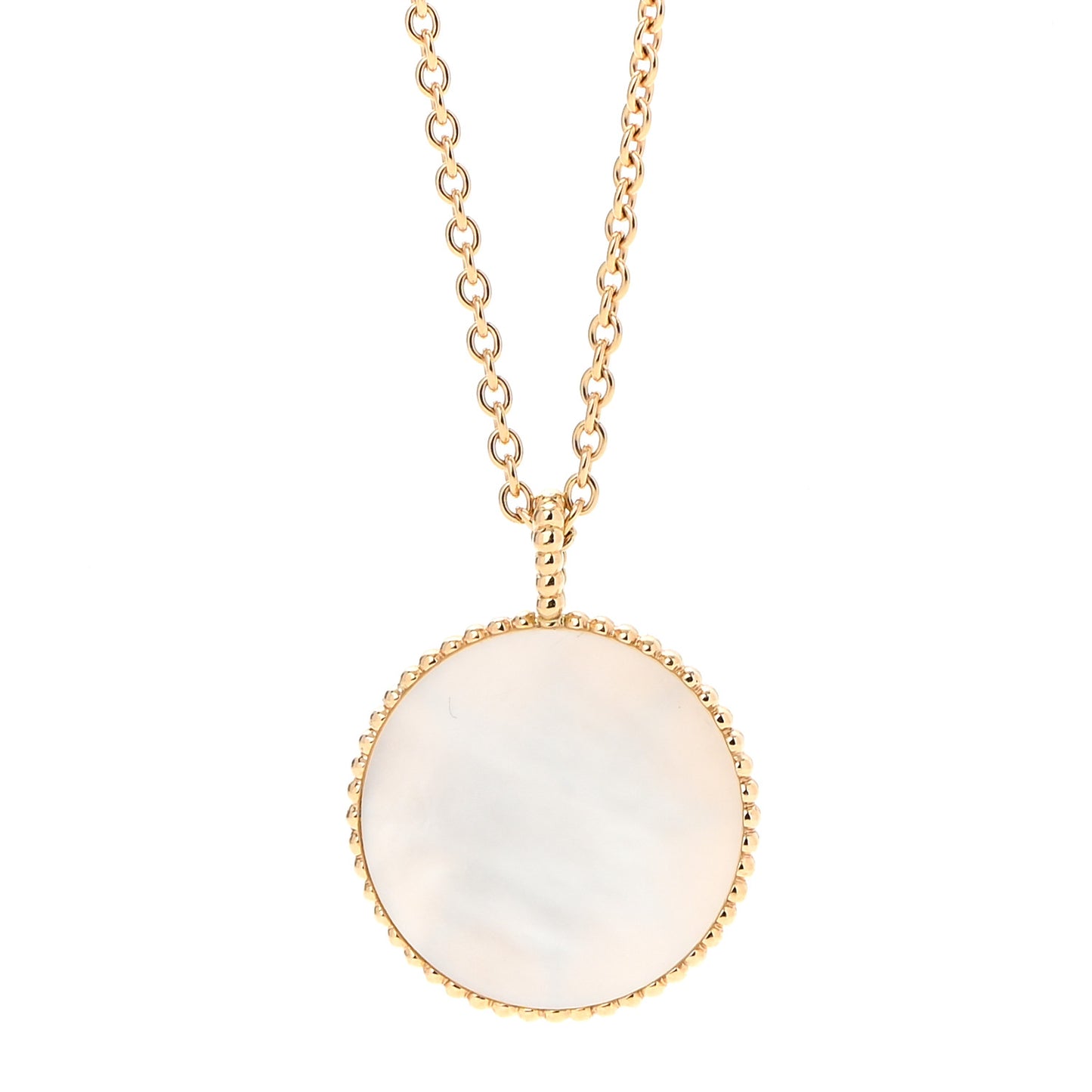 18K Yellow Gold Diamond Mother of Pearl Rose Des Vents Medallion Necklace
