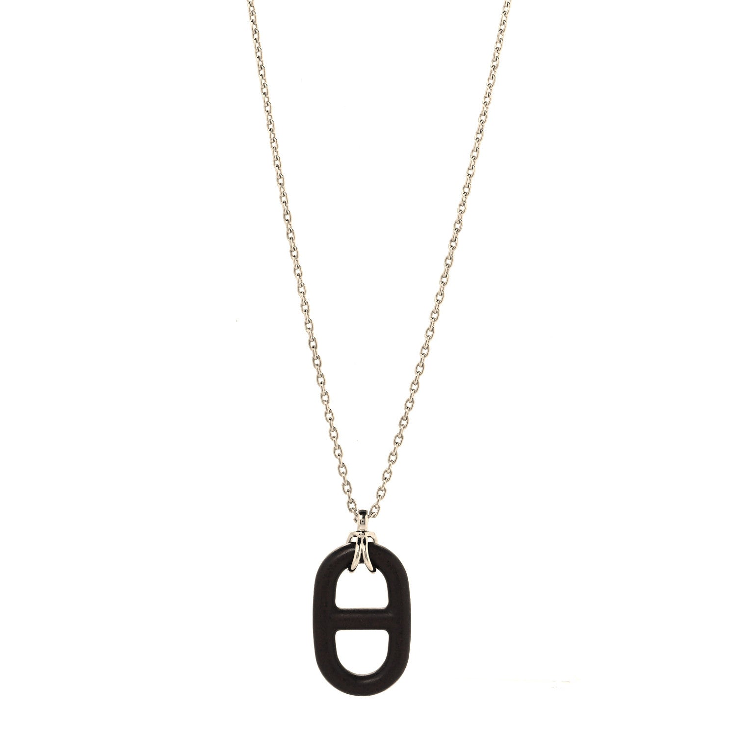 Hermes Vulcanium Chaine d'Ancre Necklace Silver Brun 1 of 6