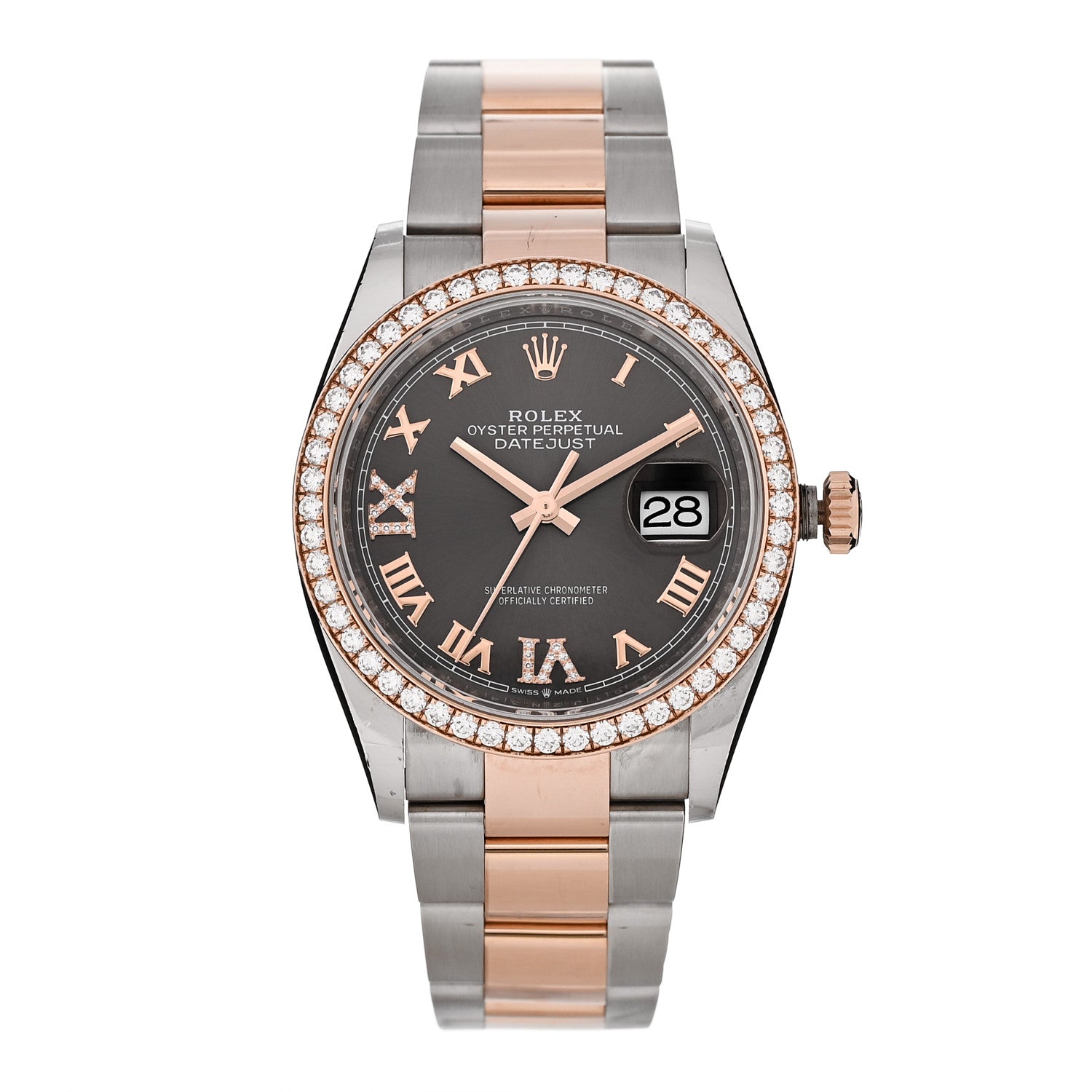 Rolex Stainless Steel 18K Everose Gold Diamond 36mm Oyster Perpetual Datejust Watch Rhodium Roman 126281RBR 1 of 5