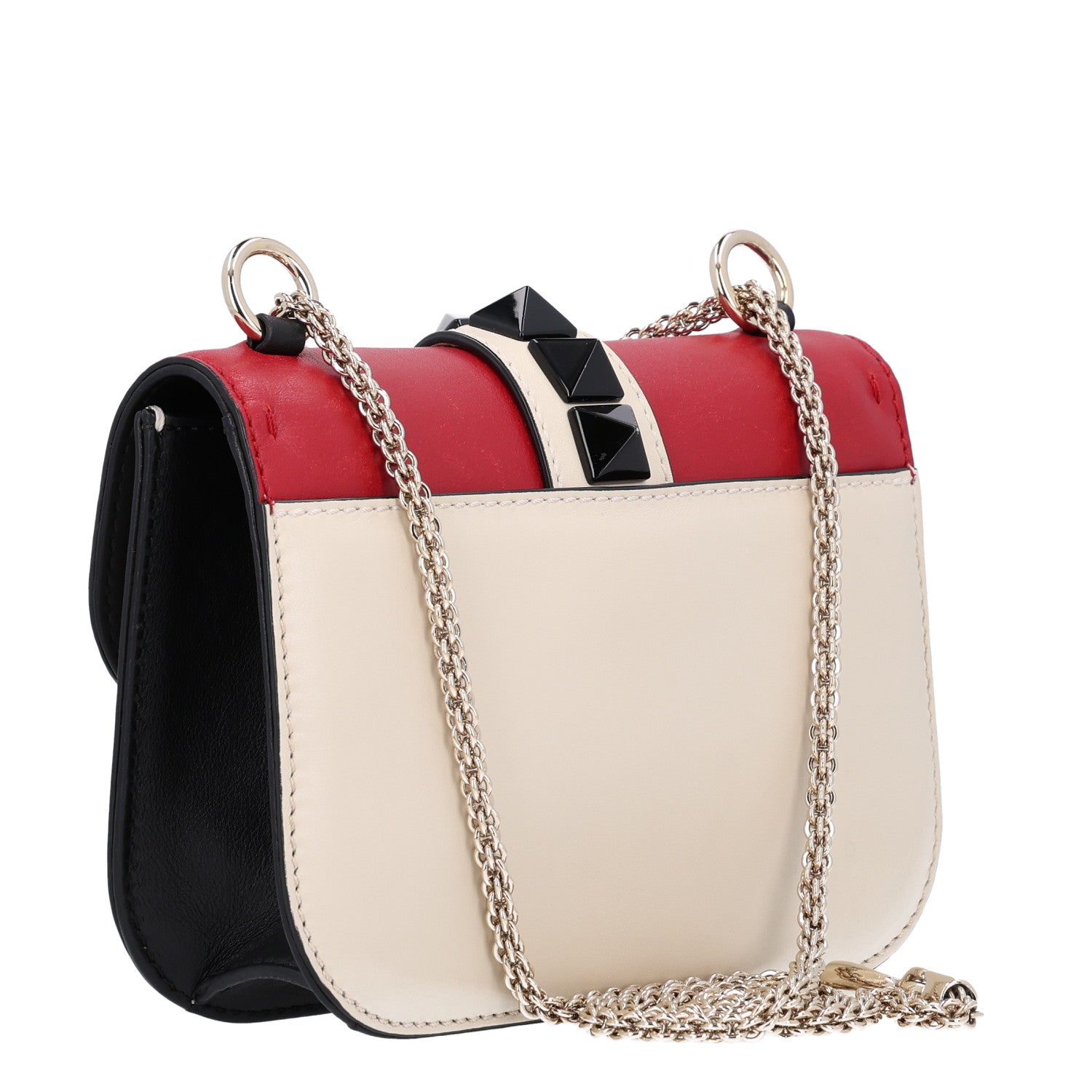 Valentino Garavani Vitello Small Glam Lock Rockstud Flap Red Ivory Black 2 of 9
