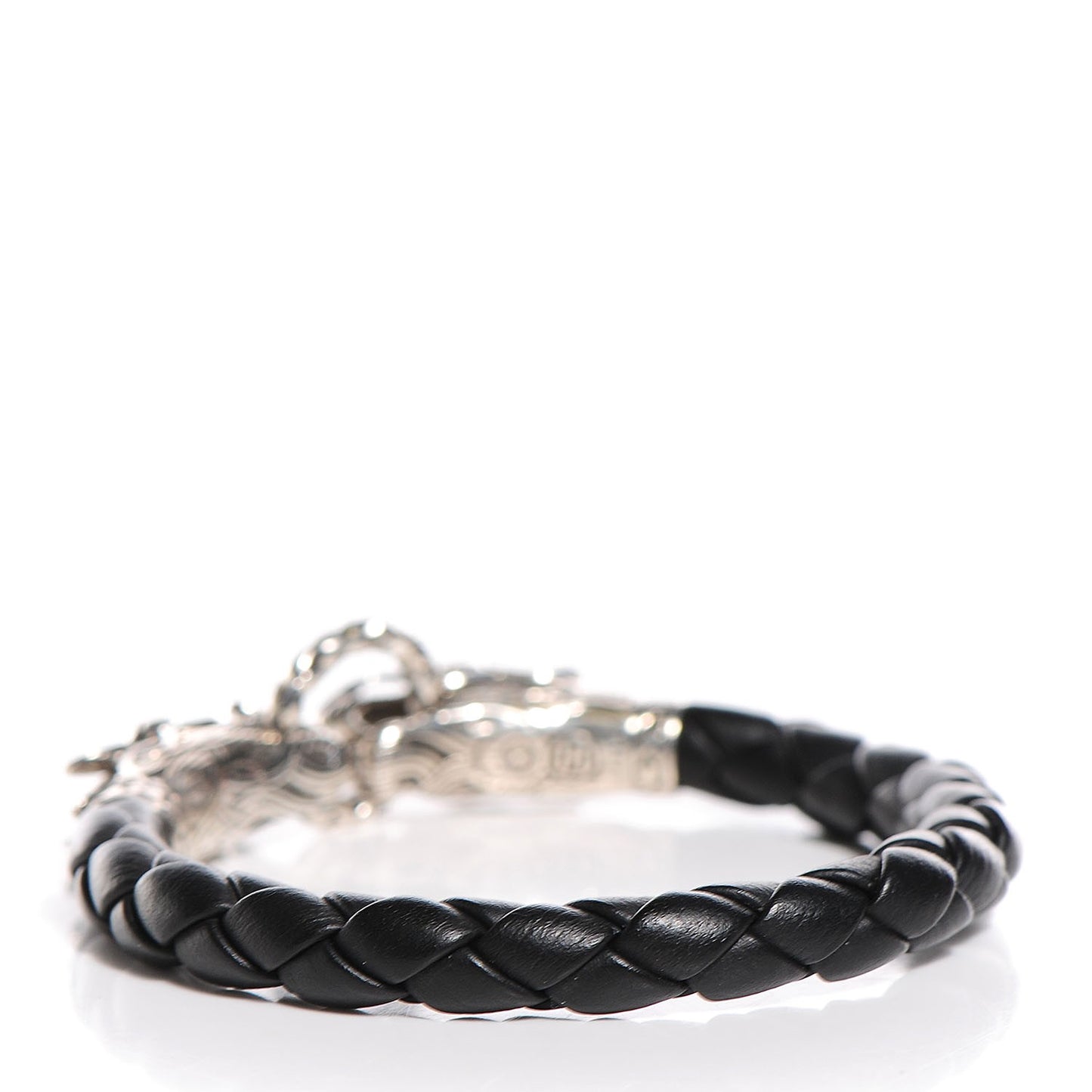 Sterling Silver Woven Leather Naga M Bracelet Black