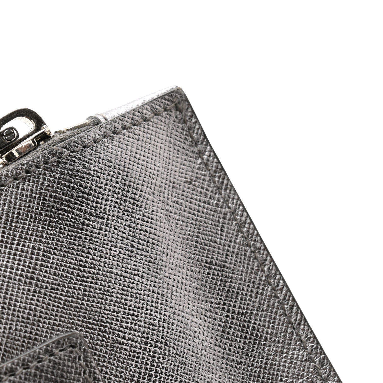 Prada Metallic Saffiano Hand Strap Clutch Silver 8 of 10