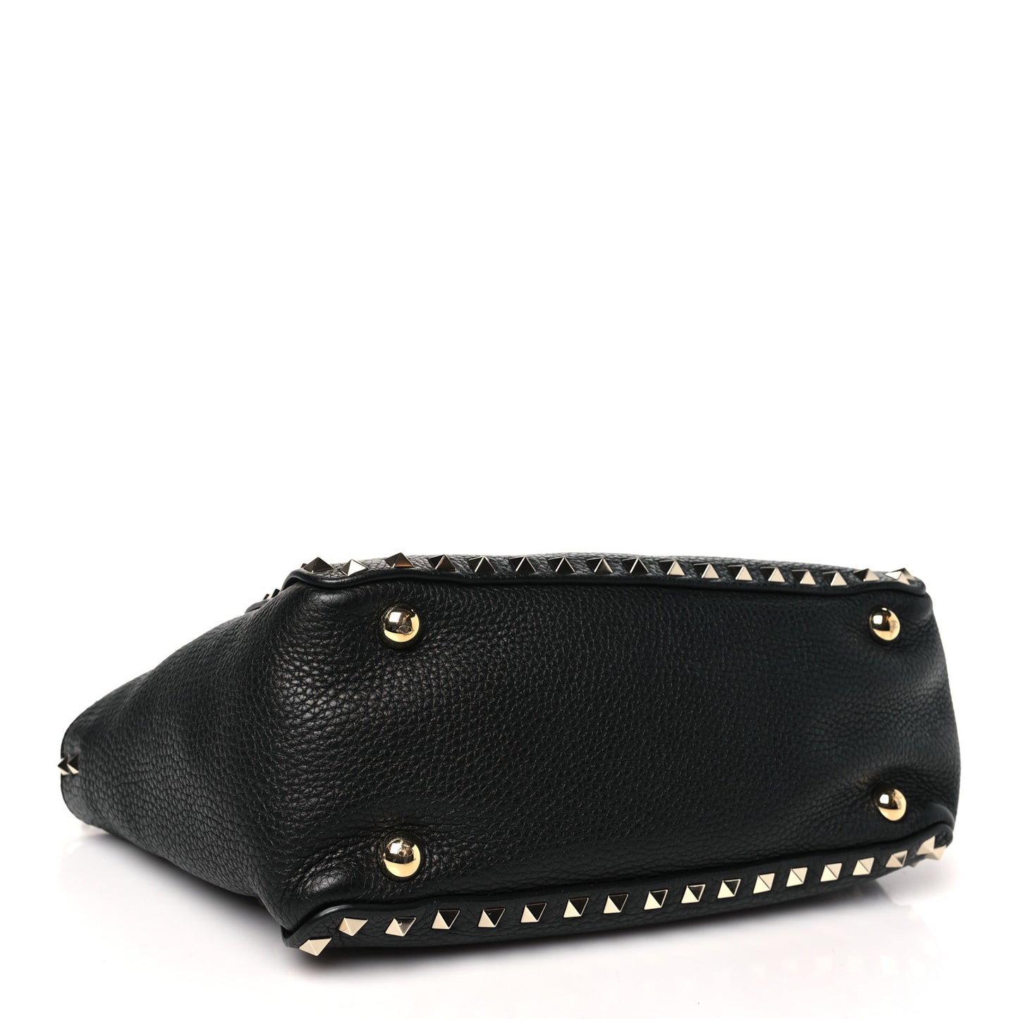 Pebbled Calfskin Small Rockstud Tote Black