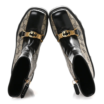 Gucci GG Supreme Monogram Magnum Calfskin Interlocking G Womens Lug Sole Ankle Boots 37 Beige Ebony Black 2 of 8