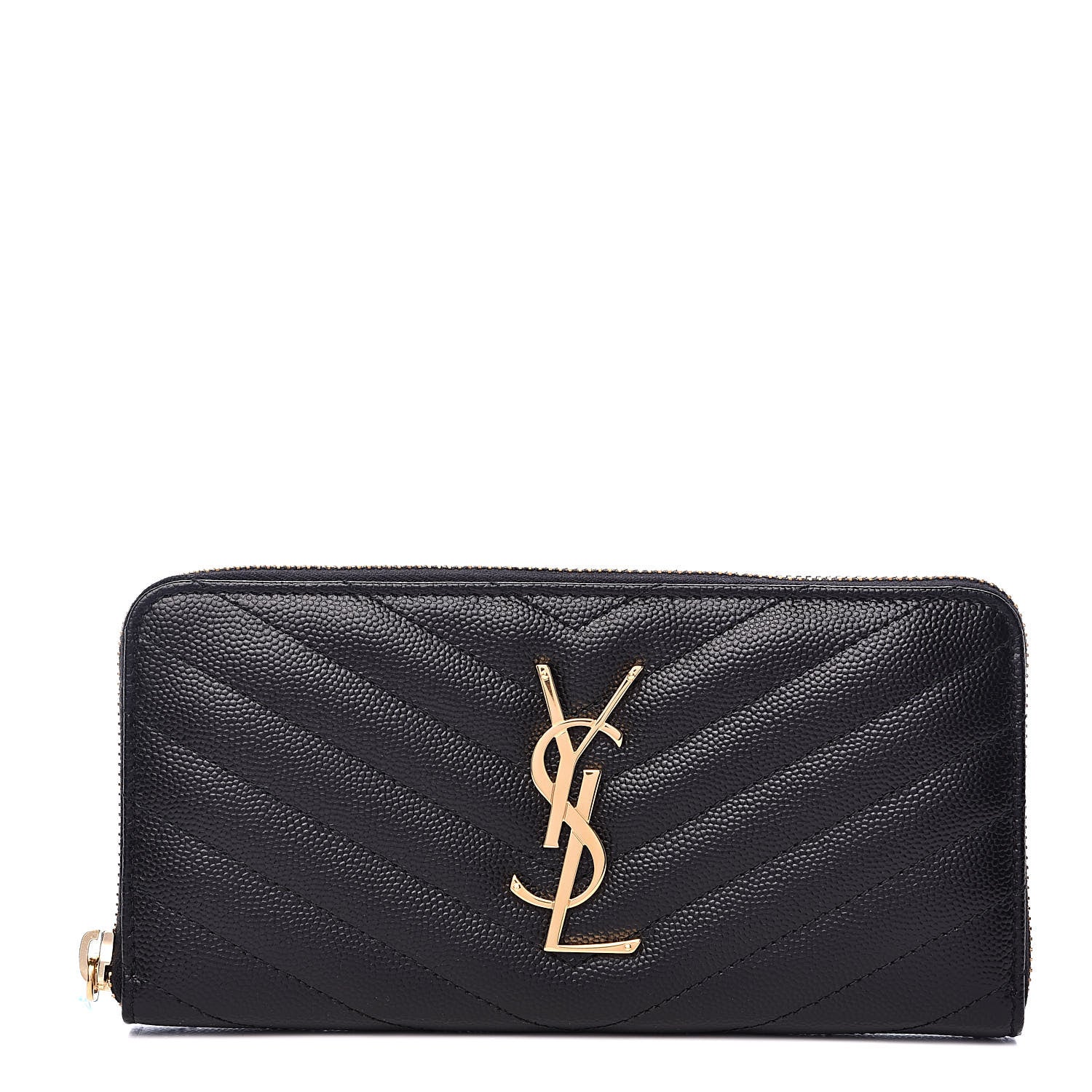 Saint Laurent Grain De Poudre Matelasse Chevron Monogram Zip Around Wallet Black 1 of 7